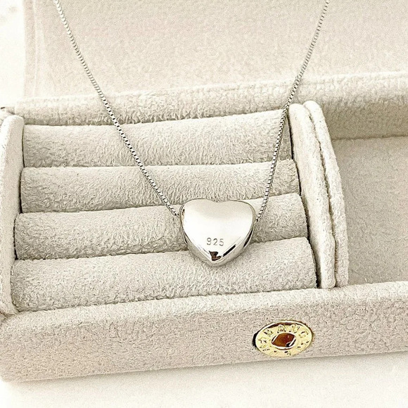 925 Sterling Silver Heart Necklace Large Heart Pendant Necklace - Picture 2 of 5